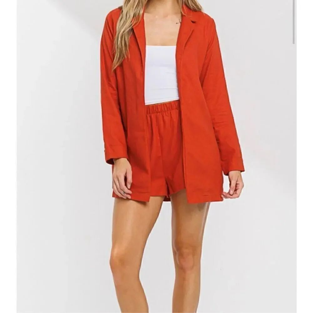 Rust Linen Blazer and Short Set - Picture 2 of 7
